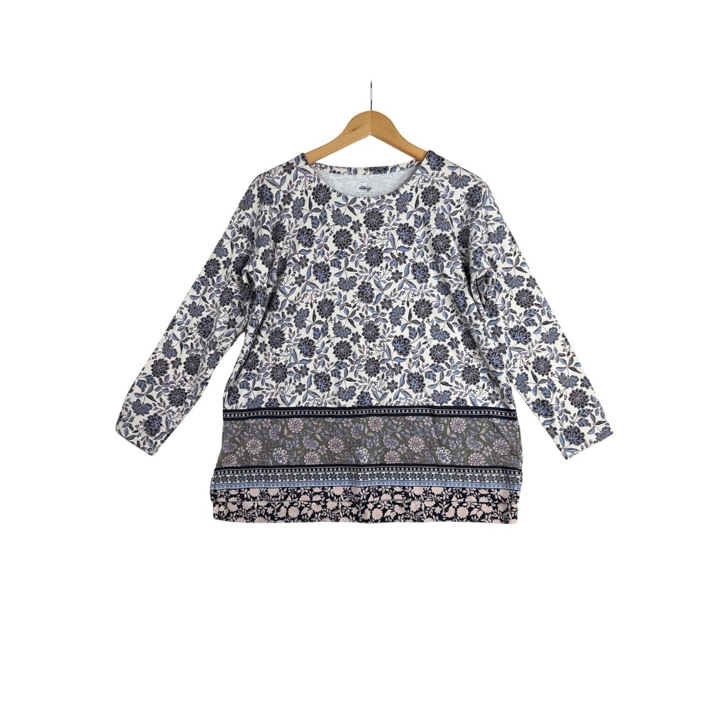 J. Jill Floral Print V-neck Long Sleeve Crew Neck Tunic size Medium Petite Black